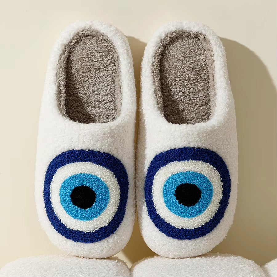 Evil Eyes Blue Embroidery Slippers High Quality Women Men Slippers Fashion Pattern Shoes Warm Home Devil'S Eyes Houseshoes